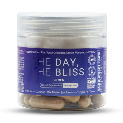 The Day, The Bliss for Men – Triple-Function Herbal Capsules | Supports Wellness After Social Occasions(Drinking - Hangover), Special Moments(Making love), and Men’s Vitality* 30 Capsules (15 Servings)
