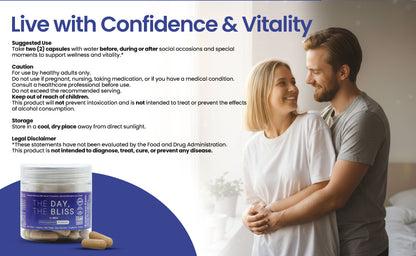The Day, The Bliss for Men – Triple-Function Herbal Capsules | Supports Wellness After Social Occasions(Drinking - Hangover), Special Moments(Making love), and Men’s Vitality* 30 Capsules (15 Servings)