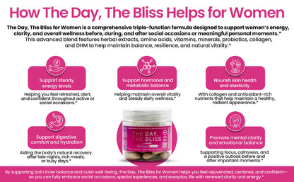 The Day, The Bliss for Women – Triple-Function Herbal Capsules | Supports Wellness After Social Occasions(Drinking - Hangover), Special Moments(Making love), and Women’s Vitality* 30 Capsules (15 Servings)
